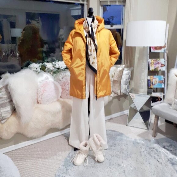 NWT Save The Duck marigold yellow gold mustard water repellent hooded jacket - Picture 2 of 12